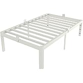 KZZLOL White Twin Size Bed Frames 16 Inch, Metal Platform Twin Bed Frame No Box Spring Needed, Heavy Duty Steel Support 3500 LBS, DIY Headboard, Round Legs, Noiseless, Storage Space, Easy Assembly