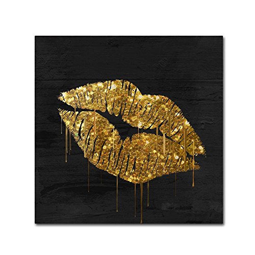 Gold Ornate Frameen Lips by Color Bakery, 18x18-Inch Canvas Wall Art