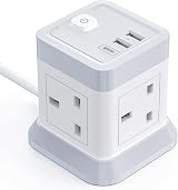 BEVA 4 Way Cube Extension Lead with USB 3 Ports 1.5m Cord White