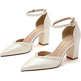 Aikelylmon Elegant Wedding Shoes for Bride Block Heel Closed Pointed Toe Pumps