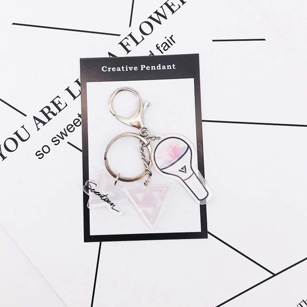 Yuxareen Kpop BTS EXO GOT7 Twice Blackpink Seventeen Same Paragraph Cartoon Creative Acrylic Keychain Transparent Logo Pendant Key Rings Hot Gift for Fans(Seventeen)