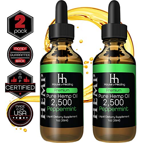 House of Healing Hemp Oil for Pain & Anxiety Relief - (2 Pack) 2500mg - May Help with Sleep, Mood, Stress + More! - Zero THC CBD Cannabidoil - Hemp Extract - Rich in Omega 3,6,9 (Peppermint)