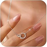 925 Sterling Silver Interlocking Zirconia Pendant Necklace for Women Dainty 14K Gold Plated Cute Charm Chain to Daughter Mom Trendy Diamond Friendship Necklaces Wedding Valentines Day Jewelry Gifts