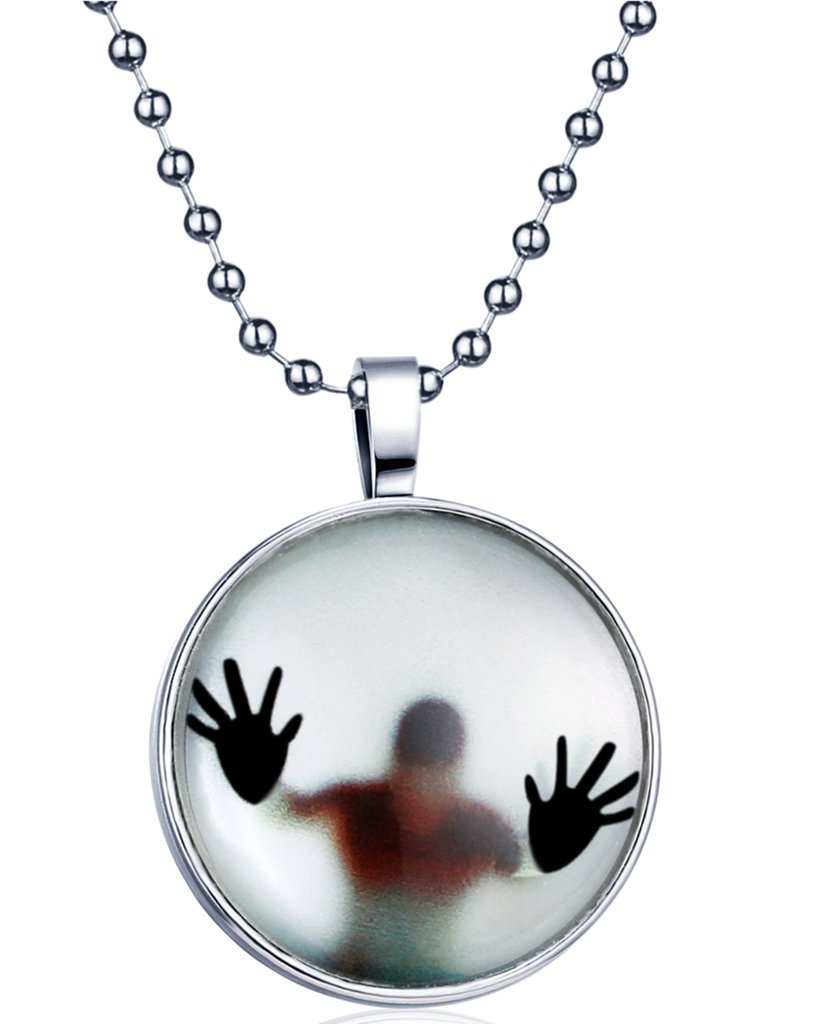 Yumilok Punk Rock Boy Round Luminous Pendant Alloy Resin Locket Necklace for Women/Men/Children, Fluorescent Blue