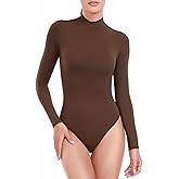 HeyNuts Women's Ultra Soft Long Sleeve Mock Turtleneck Bodysuit, Slimming Fit Tops Basic Tee