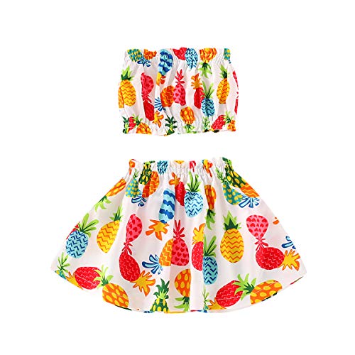 Toddler Baby Girls Pineapple Skirts Outfits Fruit Off Shoulder Top + Tutu Ruffled Skirts Dress Summer Clothes Set (Pineapple Fruit, 3-4 Years)