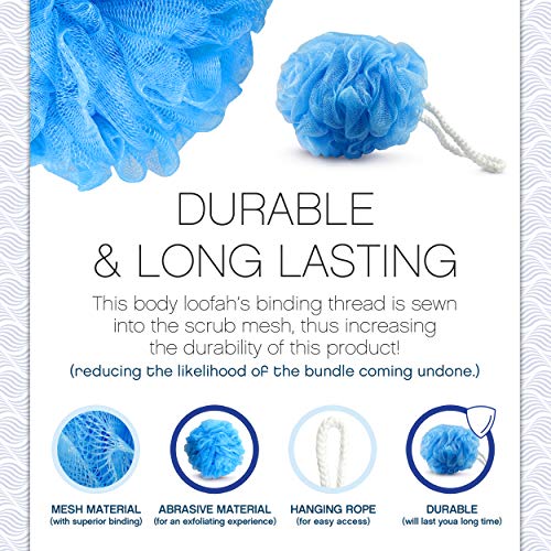 Loofah Bath & Shower Sponge - Durable & Long Lasting Poufs - Gently Exfoliates, Clears Pores, Removes Dead Skin Cells & Cleanses Skin - For Men & Women - Mesh Body Scrubber Sponge for Bathing & Spas