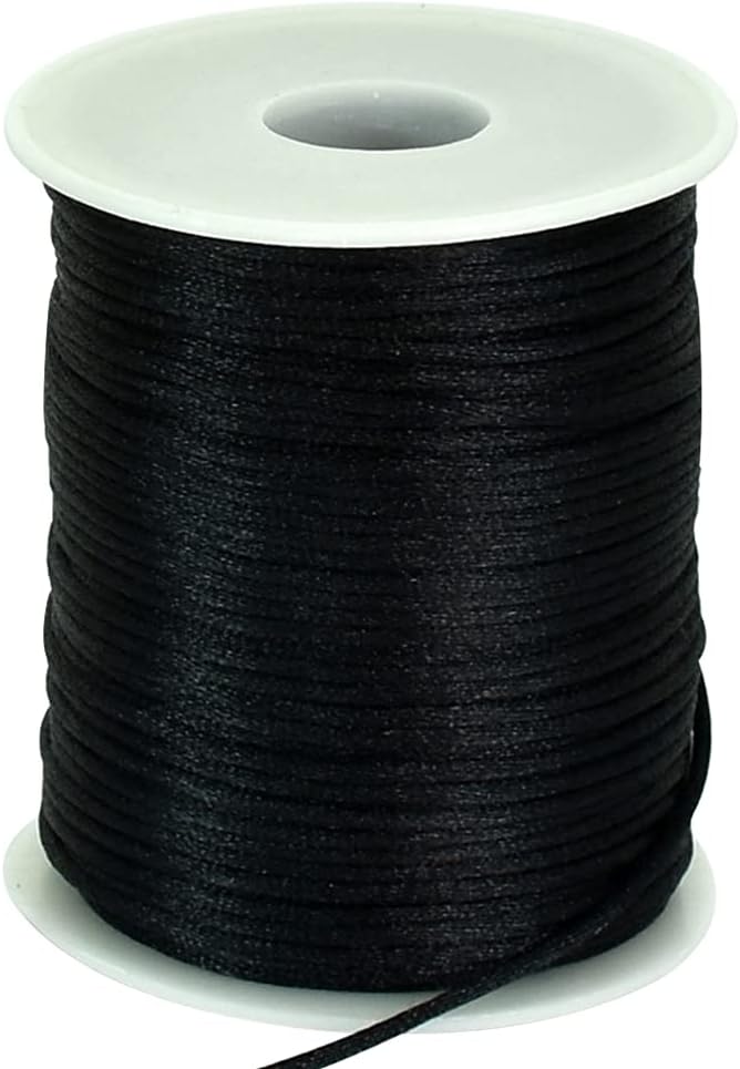 TONIFUL 2mm Black Nylon Cord 110 Yards Satin String Jewelry Craft