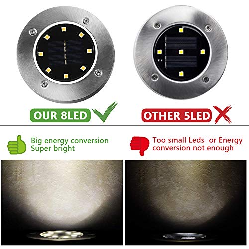Solar Ground Lights (6 Pack), Solar Powered Ground Lights 8 LED Outdoor Solar Disk Lights, Upgraded Waterproof In-Ground Landscape Lights, for Patio Lawn Pathway Yard Driveway Step and Walkway