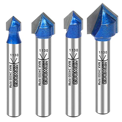 KOWOOD Plus 90° V Groove Router Bit Set in C3 Carbide Tipped for