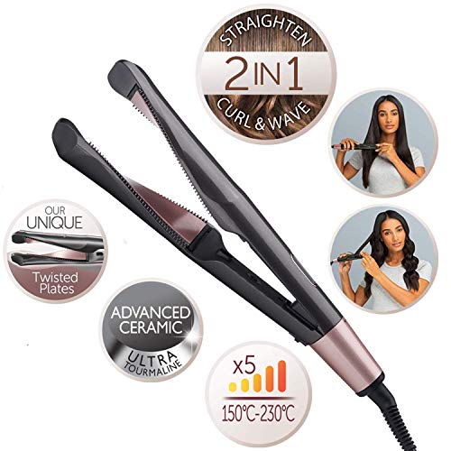 Hair Straightener Curling Iron 2 in 1 Tourmaline Ceramic Twisted Flat Iron Fast Heating-up with LCD Digital Display Hair Styling Tool Hair Curler Suitable for All Hair Types