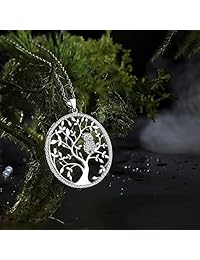 GDDX - Colgante de plata de ley 925, diseño de búho árbol de la vida con cadena de 18.0 in