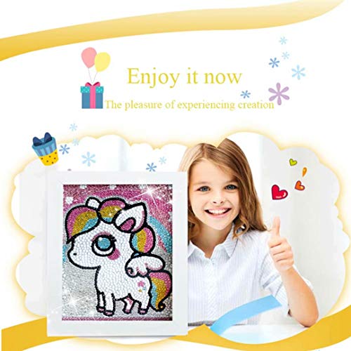 QIAONIUNIU Diamond Painting Kits for Kids, Dot Art Crafts Animals Unicorn Pony with Frame