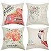 Anickal Summer Decorations Set of 4 Decorative Pillow Covers 18x18 Hello Summer Pink Ice Cream Truck Flamingo Flower Cotton Linen Pillow Cases for Summer Home Decor