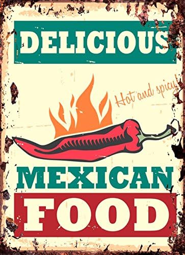 Cransley Hill Mexican Food, Kitchen, Vintage Metal Sign, Retro, Shabby Chic, Tin Wall Plaque, American Diner, Cafe (Large 28cm x 20cm)