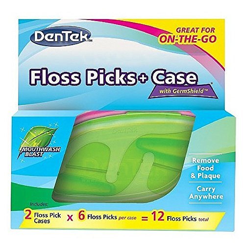 DenTek Floss Picks + Case On-The-Go Mint Flosser, Colors May Vary 12 ea (Pack of 2) - //coolthings.us
