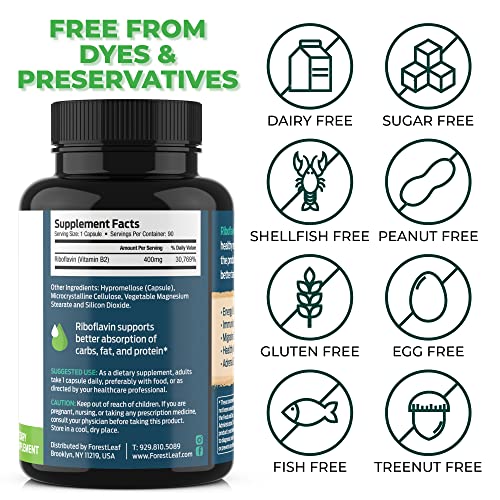 ForestLeaf Vitamin B2 Riboflavin, 400mg 180 Capsules NonGMO
