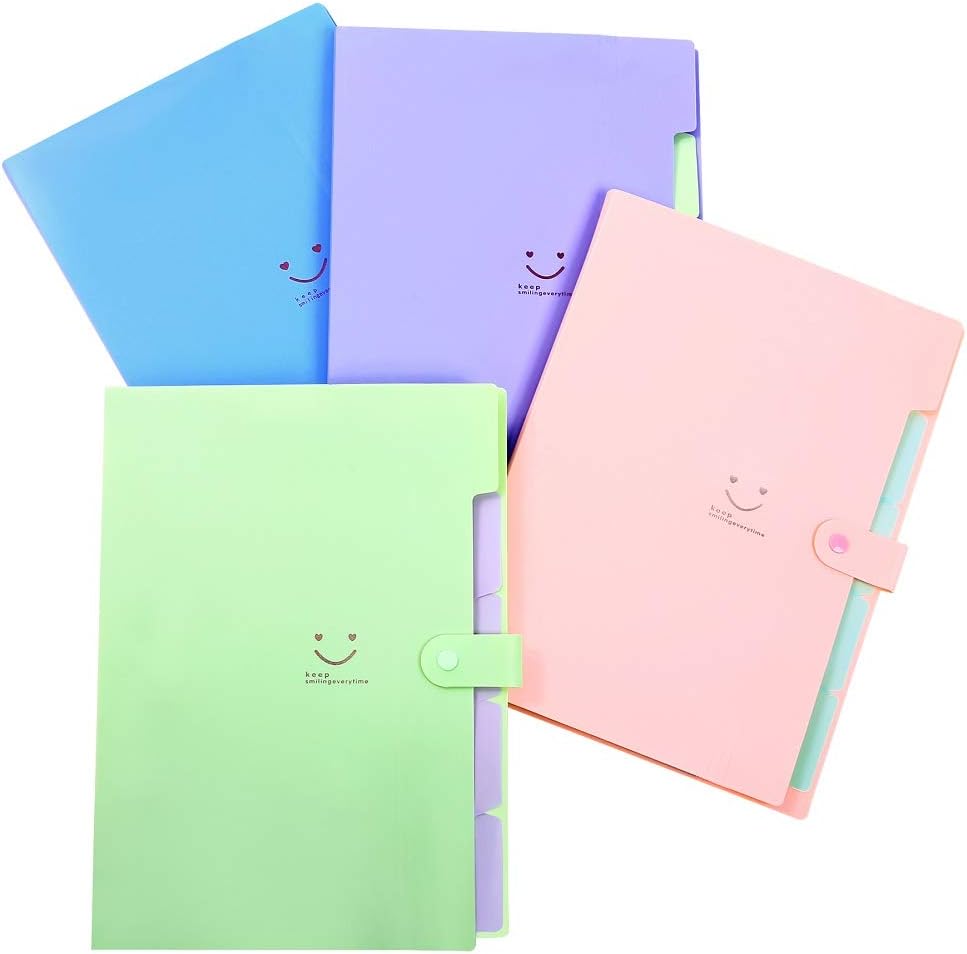 Phyxin Expanding File Folder Office Organizer 5 Pockets Accordion Folder with Labels A4 Letter Size 4 Pack Pink Blue Purple Green