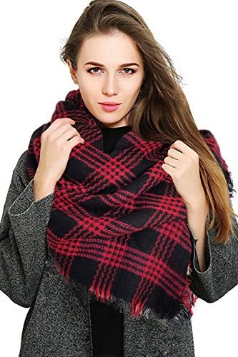 Womens Blanket Scarf Fashion Plaid Scarfs Warm Tartan Chunky Wrap Oversized Shawl Cape