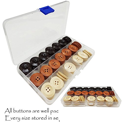 IDOXE Assorted Round Sewing Wood Wooden Buttons for Crafts Brown Beige 1 inch 25mm 4 Hole DIY Supplies