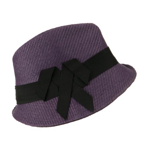 Toyo Asymmetric Big Bow Straw Hat - Purple OSFM