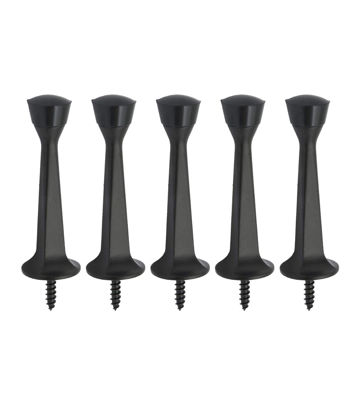 QCAA Heavy Duty Door Stop, 5 Pack, Zinc Die Cast, Matte Black, Rubber Tip, 3"