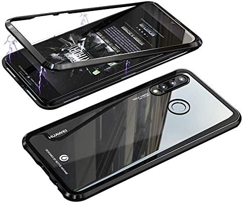 TENGMAO For huawei p30 pro Magnetic Case,Slim Clear Case Magnetic Adsorption Metal Bumper Glass Case Cover Shock-Absorption, Anti-Scratch,HD Clear(black)