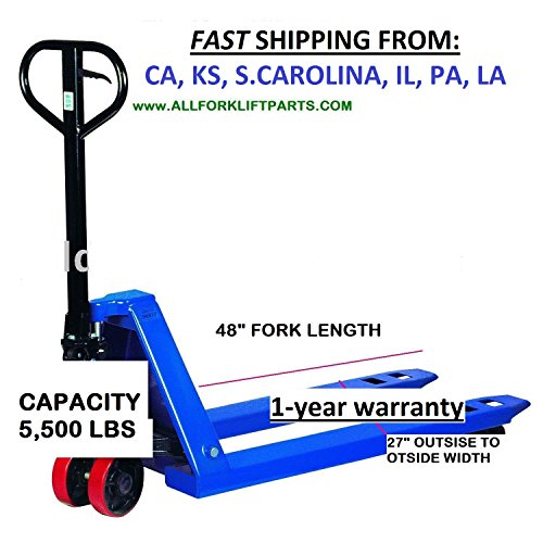 PALLET JACK 27x48. CAPACITY - 5,500 Lbs. HAND PALLET TRUCK STANDARD.