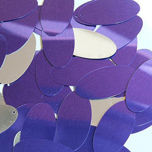 Purple Silver Sequin Oval 1.5 inch Metallic Couture Paillettes. Made in USA. Loose sequins for embroidery, bridal, applique, arts, crafts, and embellishment.