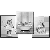 Kids Cat Bathroom Wall Art & Decor - Cute Cat Bathroom Pictures for Women - small Bath Decor - funny Modern Bath Set - Powder Room Decorations - Restroom Signs - Trendy Kitty Wall Art Posters