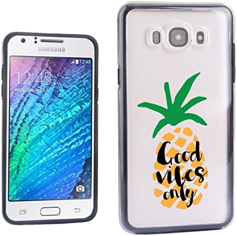 Galaxy J7 (2016) Case - Good Vibes Only Pineapple Quote Cool Summer Hipster Clear transparent designer hybrid case with drop protection -Unique Designer Trendy Case for girls unisex women