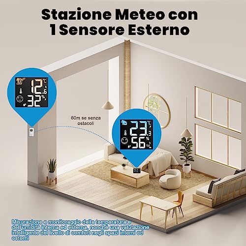 Uzoli Alarm Clock with Projector Ceiling Projection Clock Weather Station, Outdoor Sensor Thermometer Indoor Hygrometer Weather Forecast Comfort Level Mold Risk -EM3539A
