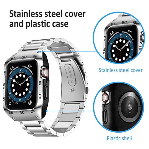 HATALKIN Compatible with Apple Watch Band 44mm Series 6 5 4 SE with Rugged Metal Bumper Case,Men