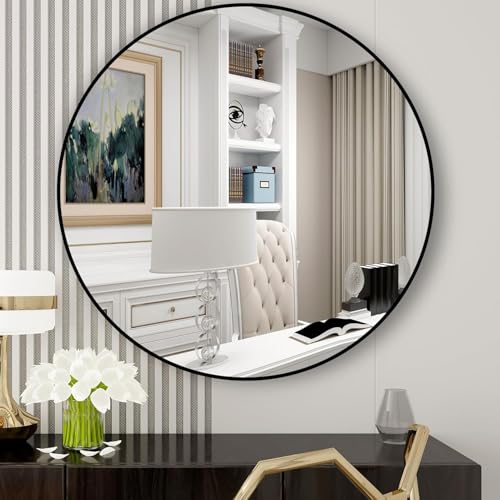ORCHID M®Black Round Mirror for Wall 60CM,Modern Metal Frame Circle Bathroom Mirror for Wall，Tempered Glass-Shatterproof for Wall Mirror for Entryway, Bathroom, Vanity, Living Room (Black 24 inch)