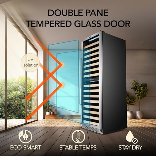 Whynter BWR-1642DZ 164 Wine Bottle Built-in or Freestanding Stainless Steel Dual Zone Compressor Large Capacity Refrigerator Rack for Open LED Display, Black-164, Black