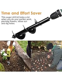 ALIVING Auger Drill Bit Planta de jardín Flower Bulbo Auger Sembradora rápida de 3 "x 12" con guantes Genie Garden, broca de Earth Auger para taladro hexagonal de 3 8 ", bombilla y lecho de planta Auger
