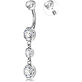 OUFER Titanium Belly Button Rings, Belly Button Rings Dangling, 14G Belly Piercing Jewelry, Internally Thread Clear CZ Belly Rings for Women Men
