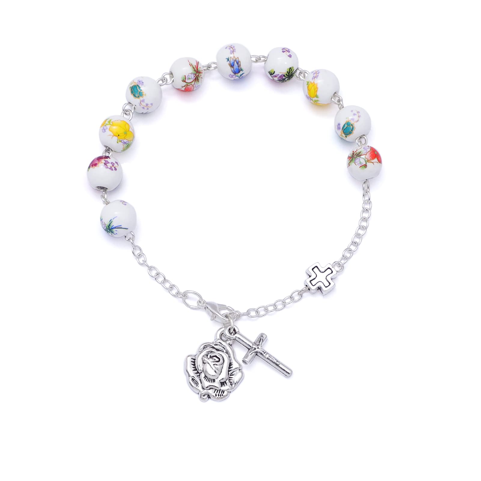 KOMI Rosary Beads Catholic for Women Gemstone Rosary Beads Necklace with Crucifix Cross Crystal Pearl Rosary Rosarios Catolicos Catholic Gifts