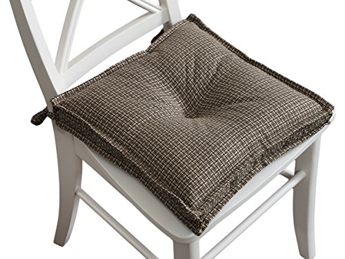 Arlee Carlin Set of Two (2) Seat Cushions Bark (Brown) -Comfortable, Indoor, Dining, Living Room, Kitchen, Office, Den, Washable, Fabric Ties Chair Pad, Piece