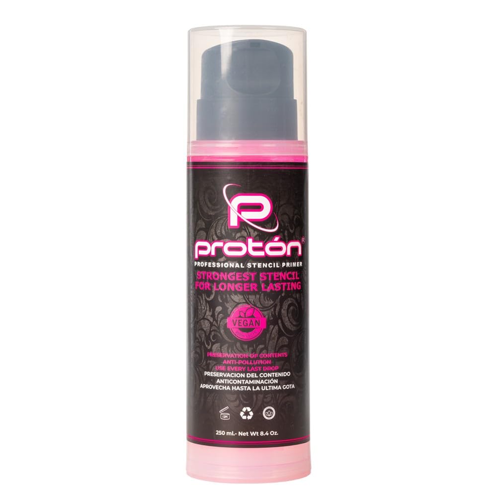 Proton Professional Stencil Primer Pink AIRLESS SYSTEM – 250 ml / 8.5 Oz. Gel Transfer Tattoos Maximum Adhesion. Stencil Tattoo