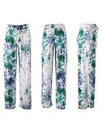 Pantalones de pijama suaves para dama, con estampado floral, con cordón, informales, pantalones de salón Palazzo de pierna ancha para todas las estaciones