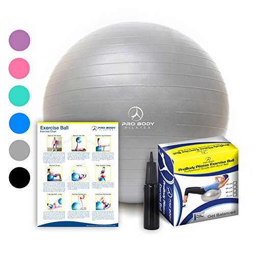 Exercise Ball - Professional Grade Anti-Burst Fitness, Balance Ball for Pilates, Yoga, Birthing, Stability Gym Workout Training and Physical Therapy (Silver, 75cm)
