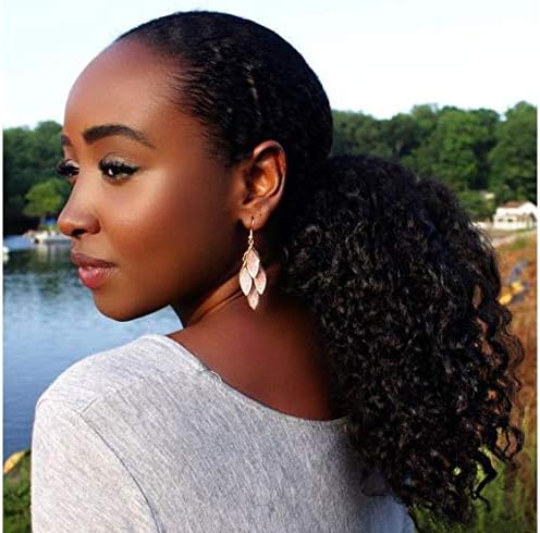 Senvin Hair Brazilian Virgin Human Hair Ponytail Kinky Curly Ponytails Clip On Natural Black Color Ponytail Hairpieces Hair Tails Drawstring Ponytail Extensions For Women (14inch, 3C 4A Kinky Curly)