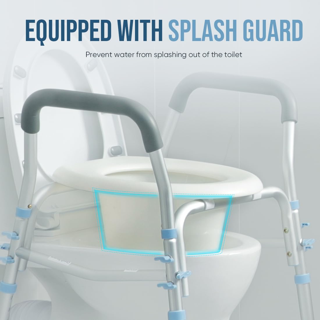 OasisSpace Stand Alone Raised Toilet Seat 400lbs - Medical Raised Commode Toilet with Splash Guard and Safety Frame, Height Adjustable Legs, Bathroom Assist Frame for Elderly, Handicap, Disabled
