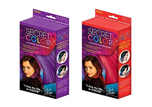 Secret Allstar Color Headband Hair Extensions Two Pack Bundle with One Purple and One Red