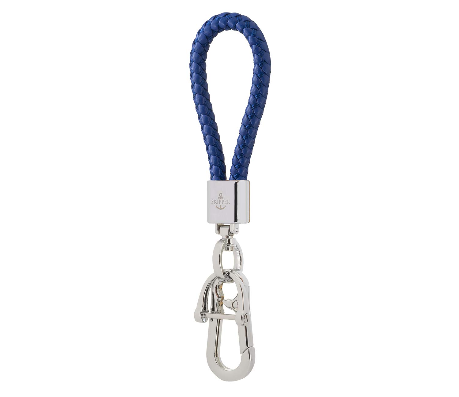 Skipper Key Ring with Carabiner Made of Faux Leather and Stainless Steel Silver 8611 blue