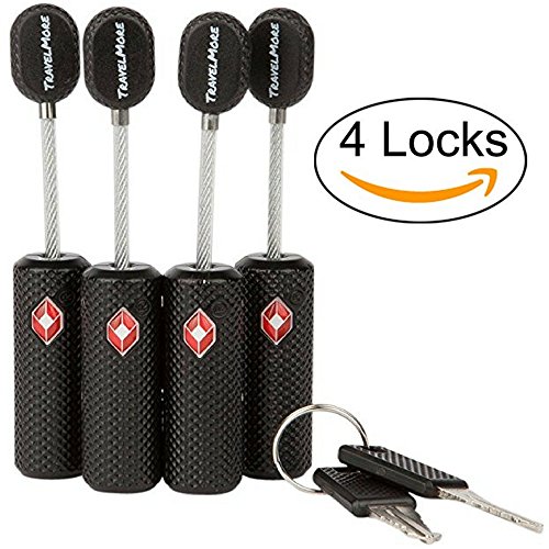 4 Pack TSA Approved Luggage Locks with Keys for Travel – Flexible Ultra Secure Mini Key Padlock & Metal Zinc Alloy Material – Black