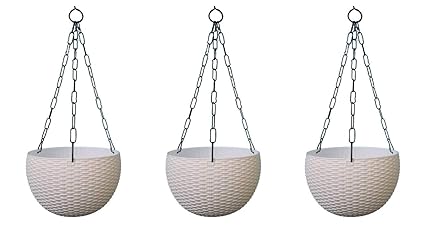 Hanging Planter Pot with Metal Chain | Home Garden | Balcony Hanger ( Set of 3 ) (White)