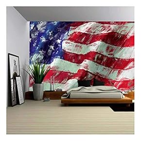 USA Flag Abstract Painting Background - Removable Wall Mural | Self-Adhesive Large Wallpaper - 66x96 inches
