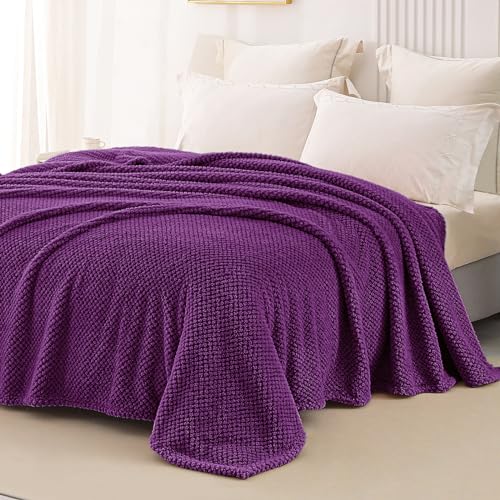 Whale Flotilla Fleece Blanket for Sofa, Flannel Bed Blanket, Soft, Fluffy, Lightweight and Warm for All Seasons, 220 x 240 cm, Purple